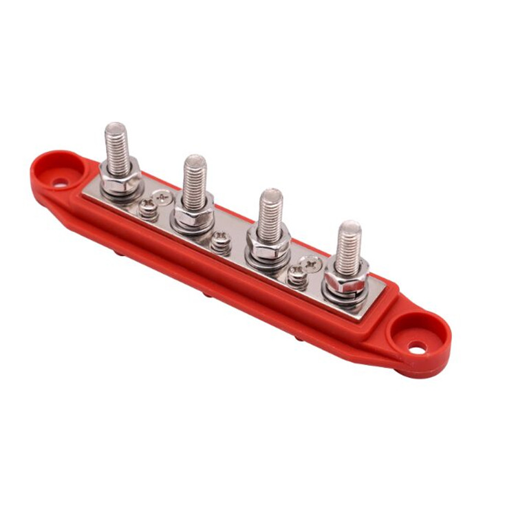 Nickel Plated 4 Way Battery Electrical Copper Power Distribution Block Automotive Posts Junction Block Bus Bar Holder Terminal 