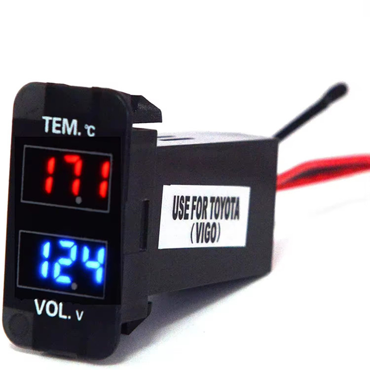 Car Temperature Meter Voltage Gauge DC 12V Car LED Digital Display Voltmeter for Toyota Usb Charging Port