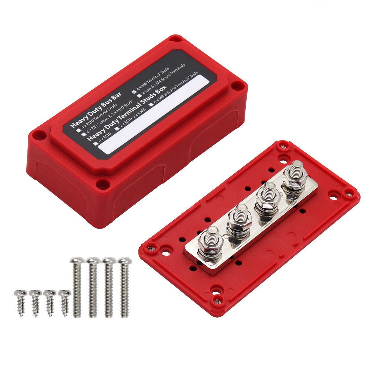 300A Bus Bar Heavy Duty Module Design Power Distribution Block 12V-48V Waterproof Dc Bus Bars Box with 4X M8(5/16