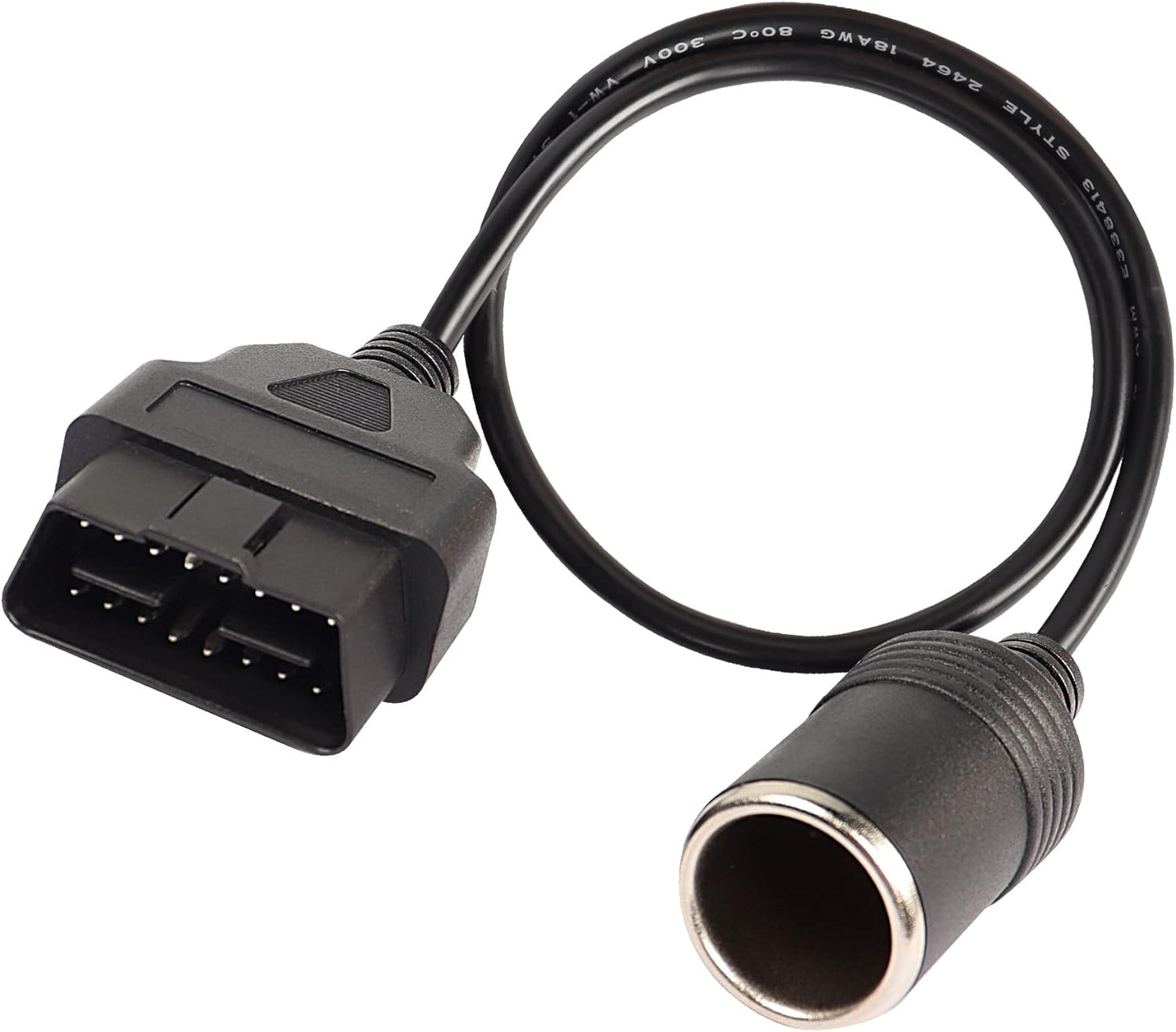  16Pin OBD2 Male for Vechile Car Extension Power Supply Cable 18AWG -0.5M/1.8FT OBD2 to Cigarette Lighter Female Socket Adapter Connecter